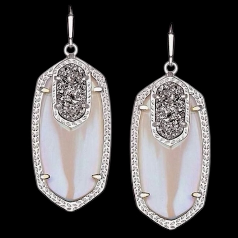 Kendra Scott Emmy Silver Earrings in Iridescent Slate Cats Eye & Platinum Drusy